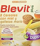España Blevit Plus Duplo 8 Cereales con Miel y Galletas Maria - Paquete de 2 x 300 gr - Total: 600 gr
