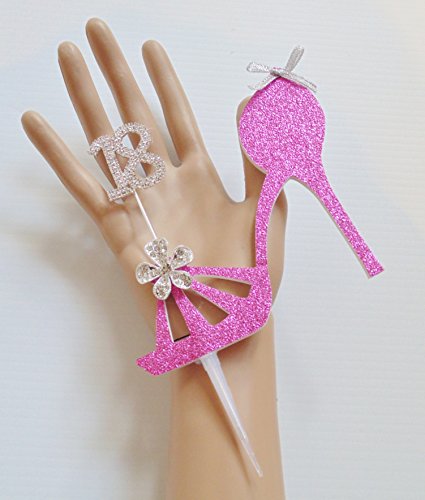 18. Hot Pink Geburtstag Kuchen Dekoration. Schuh Design mit Strass Kristall Zahl Alter 18 (nicht essbar) - 2
