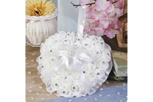 VINIFREDY Wedding Heart Shape Pillow 17x18 cm Pearl Flower Engagement Box Valentine's Day Cushion Holder, Stylish Ring Bearer