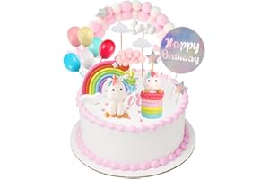 YINVA Einhorn Tortendeko Geburtstag Kuchen kinder Einhorn Kuchen Topper 9er Set einschließlich Regenbogen, Ballon, Einhorn, Happy Birthday, Wolke, Sterne, Stern Hairball Bogen für Kinder Mädchen Junge
