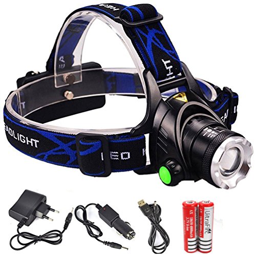 Lightess LED Stirnlampe Kopflampe Licht, super helle XM-L T6 LED-Scheinwerfer-Scheinwerfer 2000 Lumen-Sicherheits-Licht für das Durchlaufen Wandern Camping Angeln [3 Helligkeitsgrad ] mit verstellbarem Kopfbügel Zoom Wasserdicht Wiederaufladbare-Kopf-Licht-Fackel-Lampe