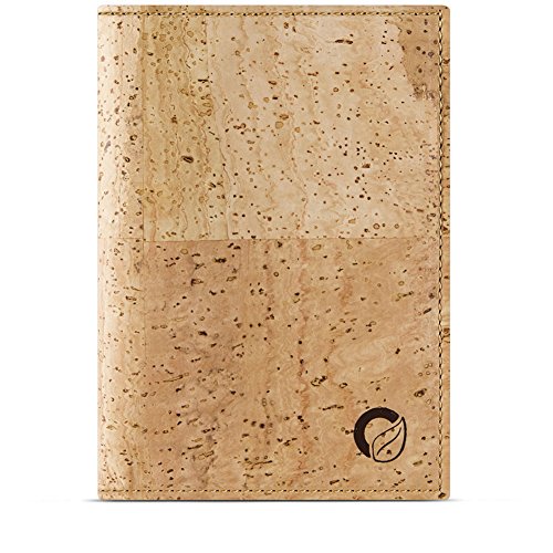CORKOR Reisepasshülle Etui Brieftasche Herren Bifold Natur-Leder RFID-Schutz Blocker für Kreditkarten Reise-Geldbörse Natur Veganer Korkleder Hellbraun