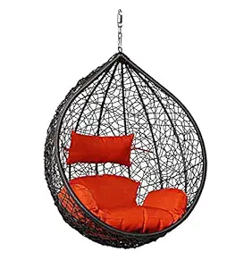 Home Delight Single Seater |Swing Chair Without Stand & Cushion & Hook Outdoor Indoor| Outdoor| Living Room | Balcony | Garden | Patio | Home Improvement (Basket -Brown, Cushion-Orange)
