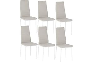 BUYBYROOM bubuyroom Set 6 Sedie Imbottite in Tessuto con Gambe in Metallo e Schienale Alto per Cucina Sala da Pranzo,Beige