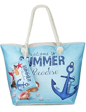 Große Wasserdicht Strandtasche mit Reissverschluss, ZWOOS Damen Shopping Shopper Tasche Reisetasche Canvas Schultertasche...