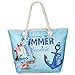 Produktbild Große Wasserdicht Strandtasche mit Reissverschluss, ZWOOS Damen Shopping Shopper Tasche Reisetasche Canvas Schultertasche für Reise, Kaufen, Ausflug usw. (Anker)