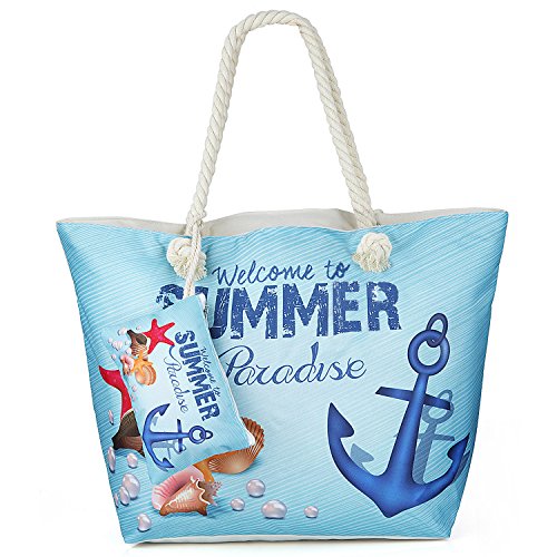 ZWOOS Bolsa de Playa de Lona Mujer Grande Bolso de Mano Shopper Bolsa con Cremallera