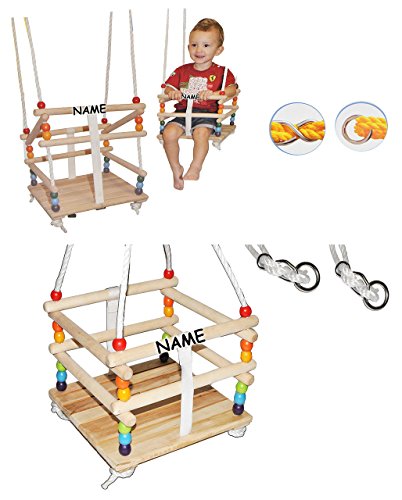 Gitterschaukel mit abnehmbaren Gurt – Babyschaukel / Kinderschaukel – leichter Einstieg ! – Schaukel aus Holz – mitwachsend & verstellbar – Holzgitterschaukel für Innen und Außen – Indoor Outdoor – verstellbare Kleinkindschaukel – Sicherheitsgurt – Holzschaukel Baby Kinder – Sicherheitsstäbe / bunte Stäbe – Holzbabyschaukel – Garten oder im Haus - 3