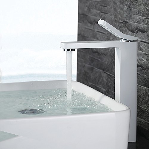 Homelody Weiss Lack Hohe Wasserhahn Bad Armatur Einhebel Waschtischarmatur Einhebelmischer Waschbeckenarmatur Badarmatur f.Badzimmer