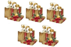 GREGORY CRAFTS & GIFTS Christmas Puppies in a Christmas Parcel Card Making Toppers Craft Toppers Crafting x 5