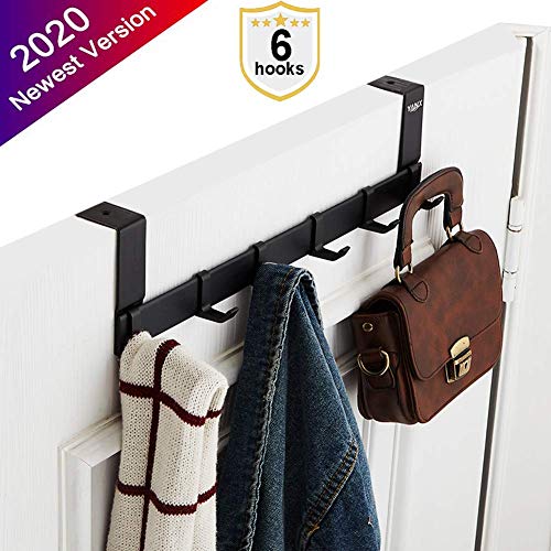 YANX Over The Door Hook Hanger, Aluminum Heavy Duty Organizer for Coat, Towel, Bag, Robe etc, 6 Hooks Brush Finish (Black)