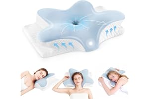 Infaebo Cuscino Cervicale Memory Foam Ergonomico, Cuscino Cervicale Ergonomico in Schiuma, Progettato per Dormitori Laterali, Supini e Proni per Migliorare la Qualità del Sonno, 62x41x13/11 cm, Blu