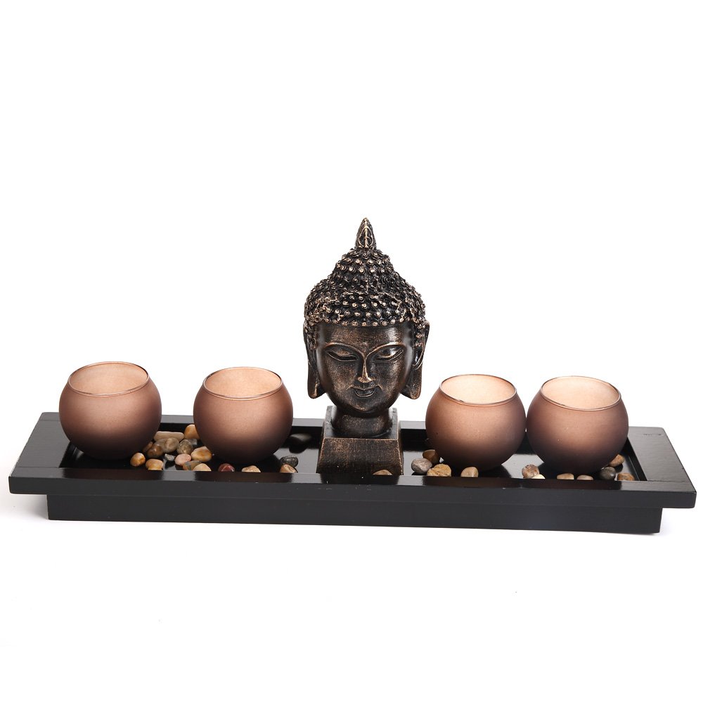 London Boutique Zen Garden Thai Buddha Head Ornament Statue Candle