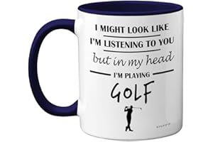 Stuff4 Mug golf homme – in My Head I'm Playing Golf – Cadeaux amusants golf homme cadeaux golfeurs cadeaux golf idées cadeau les amateurs golf 325 ml avec poignée bleu marine céramique