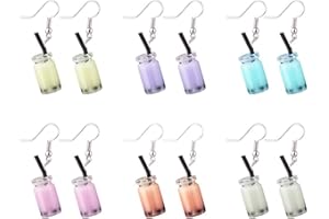 Daimay 6 Pairs Water Bottle Charm Earrings Water Bag Shape Acrylic Drink Bottle Dangle Drop Earrings Set Creative Unique Bubble Boba Tea Dangle Earrings Set for Women Girls