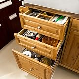 SoBuy® Luxus-Küchenwagen aus hochwertigem Bambus mit Edelstahlarbeitsplatte,Kücheninsel,Küchenschrank,B129xT46xH91cm FKW14-N - 4