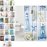Duschvorhang, viele schöne Duschvorhänge zur Auswahl, hochwertige Qualität, inkl. 12 Ringe, wasserdicht, Anti-Schimmel-Effekt (Meeresbrise, 180 x 180 cm)