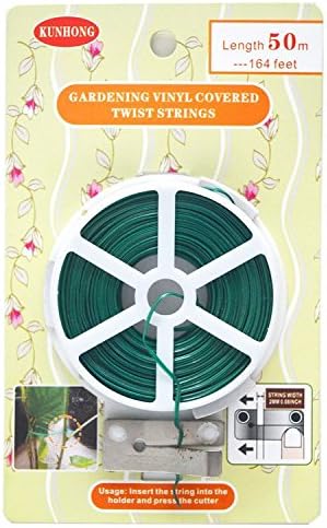 Garden Coated Twist Wire - Long Green Strings Spool For Plant Support, Bundle Bread Bags, Strap Cables ,1 roll with Built-in Cutter, Soft and Easy to Bend, 1 Year Warranty for Quality Issue