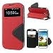 Produktbild NessKa Handyschutz in Perfektion | Handyhülle Für Samsung Galaxy S4 | Ultra Slim Premium Flip Cover Handy Tasche Schutz Hülle mit Ständer Silikon Innen Schale Original Roar Fancy Case | Rot