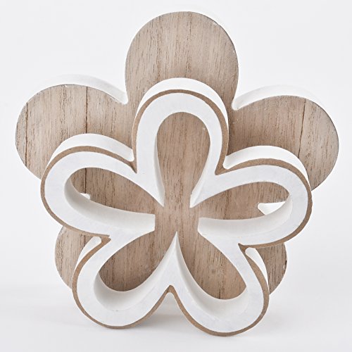 Blume 2er Set Cosy Design Deko Objekt Holz 12-15cm (Weiss Natur) - 3