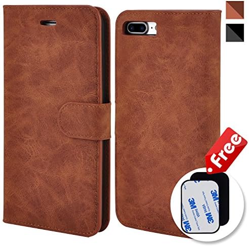 iPhone 7 Plus Case, HZRICH PU Leather Flip Wallet Case, Detachable Slim Cover[Magnetic Closure]Card Slots[Tempered Glass Screen Protector] Folio Leather iPhone Wallet holder Case, for iPhone 7 Plus -5.5 inch thin-Brown