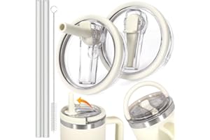 Vautvis Stanley Cup - Coperchio a prova di perdite, 2 pezzi, a prova di perdite, per Stanley Cup 40oz con 2 cannucce e 1 spazzola per cannuccia, accessorio coperchio di ricambio (beige)