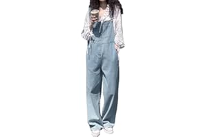 Minetom Salopette Décontractée en Denim pour Femme Salopette en Jean Ample Combinaison Jumpsuit Overalls avec Poches