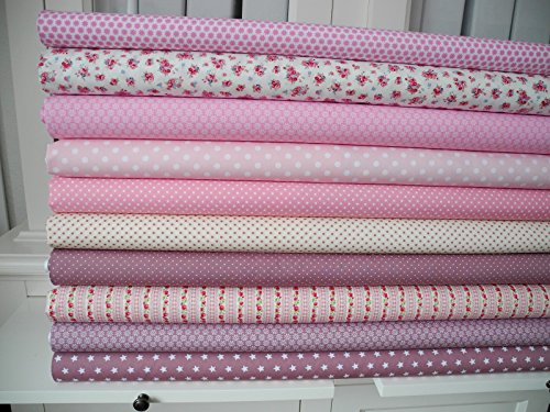Lottashaus 10x Stoff Rosa Dots Stoffpaket No14 Stoffe Patchwork Shabby chic - 2