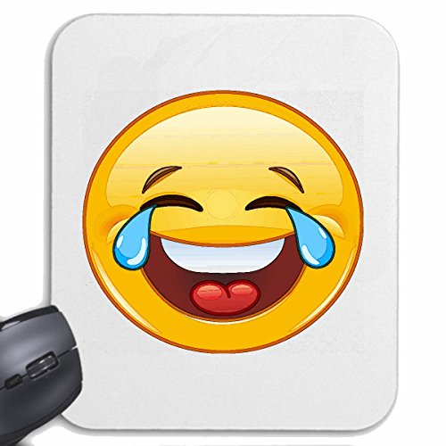 Mousepad (Mauspad) "LUSTIGER SMILEY MIT TRÄNEN IN DEN AUGEN " SMILEYS SMILIES ANDROID IPHONE EMOTICONS IOS GRINSEGESICHT EMOTICON APP" für ihren Laptop, Notebook oder Internet PC .. (mit Windows Linux usw.) in Weiß