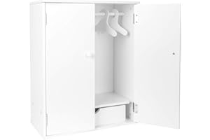 small foot Szafka dla lalek w kolorze białym z drewna, z akcesoriami, takimi jak drążek na ubrania i wieszak, uzupełnienie akcesoriów dla lalek, 11213, 40 x 20 x 53 cm