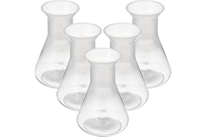 iplusmile 5 Pcs Plastic Flask with Graduations, 50ml Transparent Erlenmeyer Flask, Narrow Neck Conical Flask for Lab Science Experiment