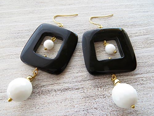 White agate earrings, horn earrings, drop earrings, large earrings, square earrings, gemstone jewelry,