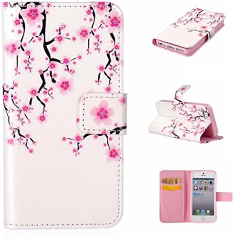 Iphone SE Wallet Case, Apple Iphone 5 5S PU Leather Case, OnlyCase Full Body Wintersweet Pattern Design Flip Leather Magnetic Closure Wallet Card Slots Stand Case Cover For iphone 5 / 5S / SE