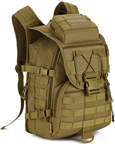 DCCN Tactical Backpack Molle System Hiking Rucksack 40L Large Capacity Gym Travel Bag with Rain Cover (Brown)