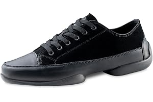 Anna Kern Zapatillas de danza para hombre 4005 – ante y piel negra – Suela de poliuretano dividida, ancho normal, plantilla intercambiable, tacón de 1 cm