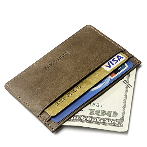 Teemzone Carta tasca anteriore in vera pelle titolare caso della carta di credito sottile a Portafoglio nero/cachi/blu/marrone (cachi)