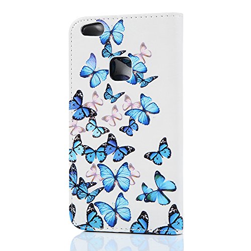 Badalink Case für Huawei P10 Lite PU Leder (TPU innere Schicht) Tasche Flipcase Gemalt Bunte Muster Schmetterling Design Schutzhülle mit Kreditkarteninhaber Kippständer Magnet-Schloss Handyhülle +Mehrfunktiona - 4
