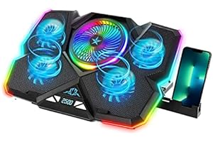 GRENDS Laptop Kühler RGB Gaming Notebook Kühlpad für Schreibtisch und Schoß Ständer 7 Höhenverstellbar mit 5 Leisen Lüfter+Handyständer für 15,617 Zoll Laptop RGB Hintergrundbeleuchtung RMP