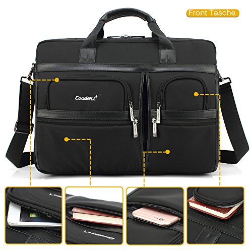 Laptop Aktentasche, CoolBell 17,3 Zoll schützend Messenger Bag Nylon Schultertasche Multifunktional Henkeltasche Laptop / Ultrabook / Tablet / Macbook / Dell / HP / Männer / Frauen / Geschäft (Schwarz) - 2