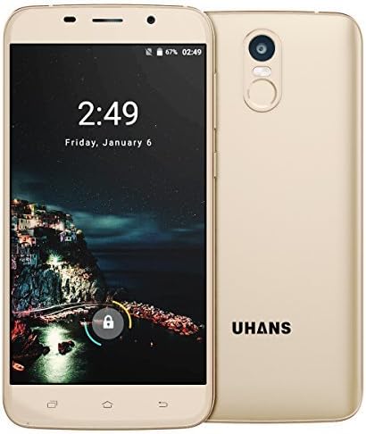 UHANS A6 Unlocked Smartphone with 5.5 Inch Android 7.0 Fingerprint Big Battery 4150mAh, MTK6580 Quad-Core 1.3GHZ 2GB RAM+16GB ROM 8MP + 2MP Dual Camera Dual SIM GPS/FM/WiFi/Bluetooth 4.0 SIM Free 3G Mobile Phones - Gold