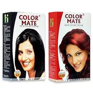 Color Mate Organic Rich Cream | Hair Colour for Women & Men | Enriched with Natural Oil | Instant Shine & Smoothness | Long Lasting Hair Colour | Soft & Silky Touch |No Ammonia Hair Color | Color Mate Hair Color Cream Natural Black + Burgundy
