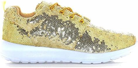 Womens Ladies Lace Up Glitter Sparkly Trainers Sneakers Gym Pumps Fitness Size 3 To 8 (5 UK, Gold Sequin)
