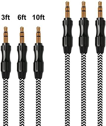 3.5mm Aux Braided audio cable, SCHITEC 3 Pack 3FT 6FT 10FT Gold-Plated Male to Male Stereo Aux Cable with Premium Metal for Apple iPhone, Android Samsung Smartphone, Tablet and More 3.5mm-enabled Devices (3PACK)