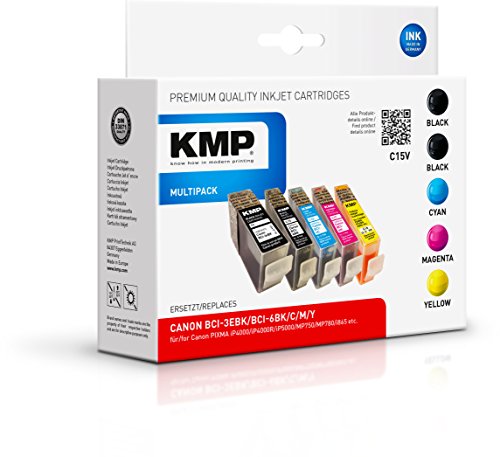 KMP C15V Tintenpatronen (ersetzt BCI-3eBK, BCI-6BK, BCI-6C, BCI-6M, BCI-6Y)1 x black 3eBK, 1 x black 6BK, 1 x cyan 6C, 1 x magenta 6M, 1 x yellow 6Y