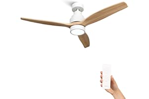 Mellerware - Ventilatore da soffitto Brizy Bright con telecomando | 30 W | 6 velocità | Ultra silenzioso | 3 lame diametro 132 | Funzione Estate-Inverno | Timer | LED | Legno chiaro