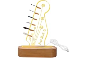 Zinueen Porta Plettri per Chitarra Elettrica con Luce LED, Base in Legno e Design Acrilico per Musicisti e Chitarristi