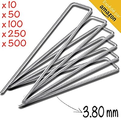 Garden Engaged ➜ Piquet de Fixation Jardin, Sardines Tente Camping, Crochet Toile paillage, Agrafe bache geotextile, Piquets Clous et ancrage pour sols durs - Lot de 10pcs - Diamètre 3.80 mm