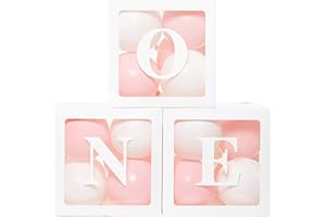 FENGRISE 1st Birthday Party Decoration Boxes for Boys Girls, 3Pcs White One Balloon Boxes with ONE Letter for Baby Shower, Balloon Blocks for 1 One Year Old Birthday Party Supplies, First Birthday Decorations