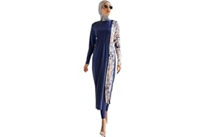 OBEEII Women's Swimsuit Muslim Suit Conservative Long Sleeve Trousers with Headscarf Three-Piece Beach Surf S-XL
