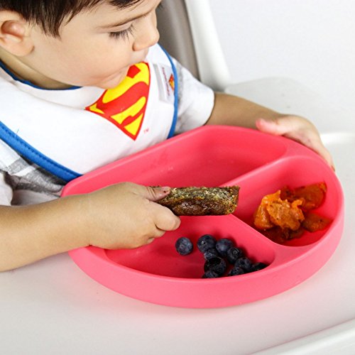 Bumkins Silikon Teller mit Saugnapf und Unterteilung – rutschfest und bruchsicher | Kinderteller, Babyteller, Kindergeschirr, aufgeteilter Teller mit Fächern | Ideal für Beikosteinführung, Baby Led Weaning - 6